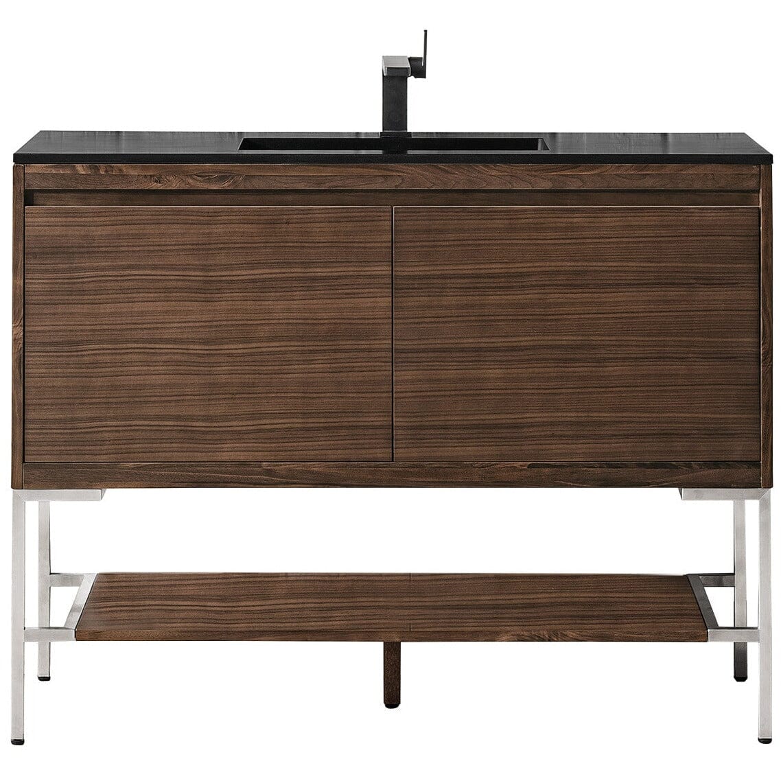 James Martin Milan 47.3" Single Vanity Vanity James Martin Mid Century Walnut - Brushed Nickel w/Charcoal Black Composite Top 