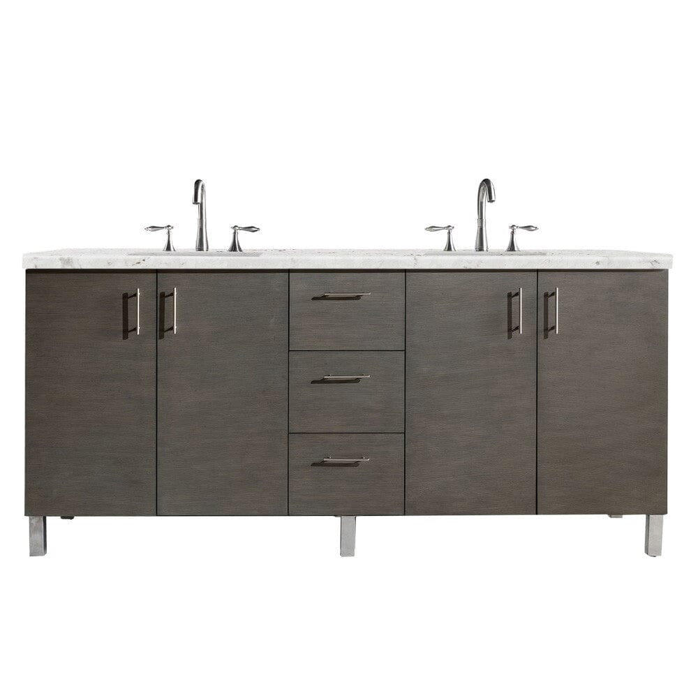 James Martin Metropolitan 72" Double Vanity Vanity James Martin Silver Oak w/ 3 CM Eternal Jasmine Pearl Quartz Top 