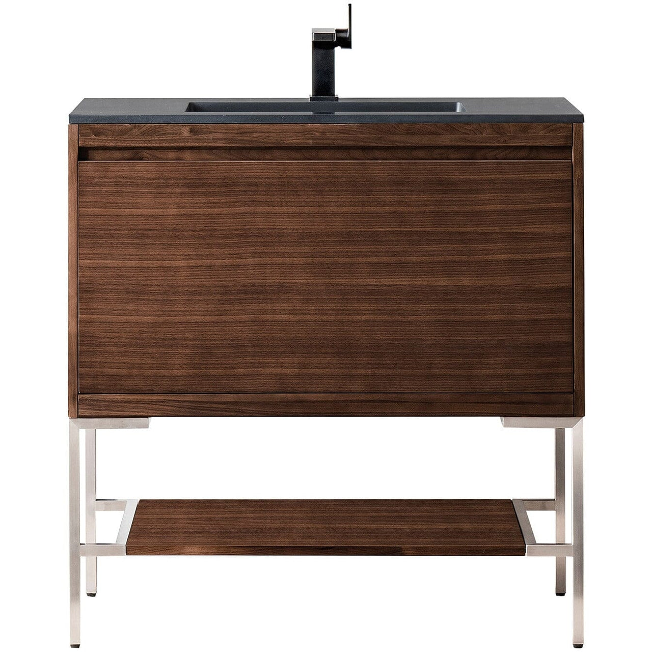 James Martin Milan 35.4" Single Vanity Vanity James Martin Mid Century Walnut - Brushed Nickel w/Charcoal Black Composite Top 