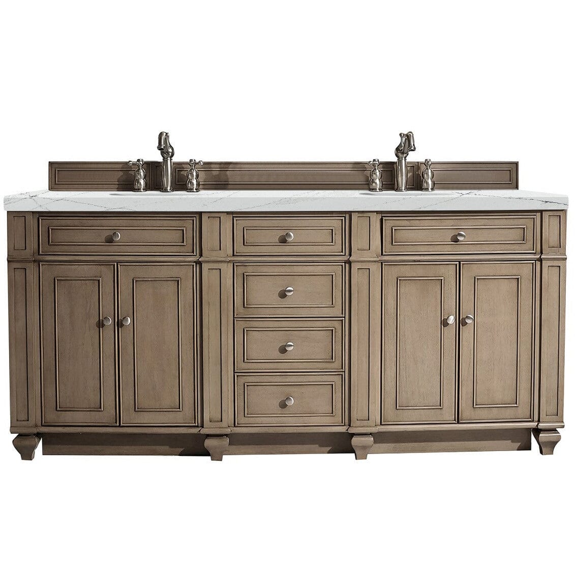 James Martin Bristol 72" Double Vanity Vanity James Martin Whitewashed Walnut w/ 3 CM Ethereal Noctis Quartz Top 