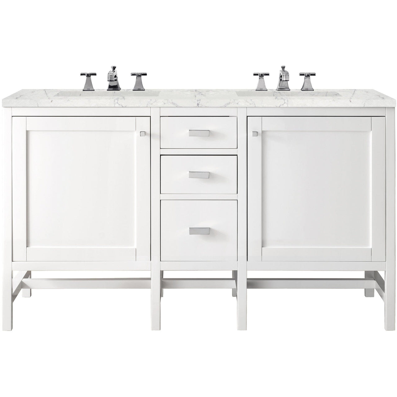 James Martin Addison 60" Double Vanity Vanity James Martin Glossy White w/ 3 CM Eternal Jasmine Pearl Quartz Top 