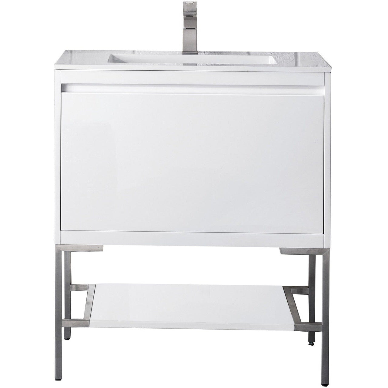 James Martin Milan 31.5" Single Vanity with Base Vanity James Martin Glossy White - Brushed Nickel w/Glossy White Composite Top 