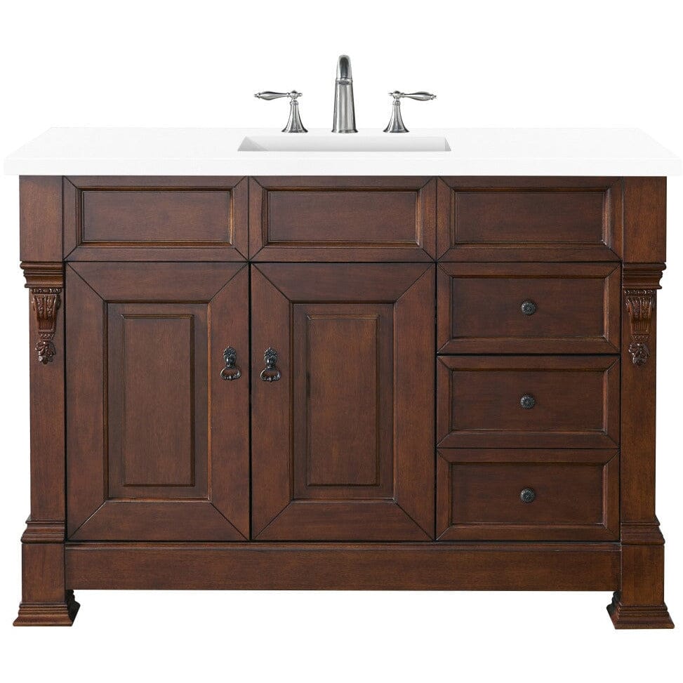 James Martin Brookfield 48" Single Vanity Vanities James Martin Warm Cherry w/ 3 CM Classic White Quartz Top 