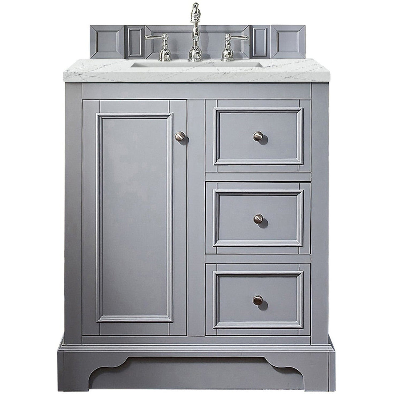 James Martin De Soto 30" Single Vanity Vanity James Martin Silver Gray w/ 3 CM Ethereal Noctis Quartz Top 