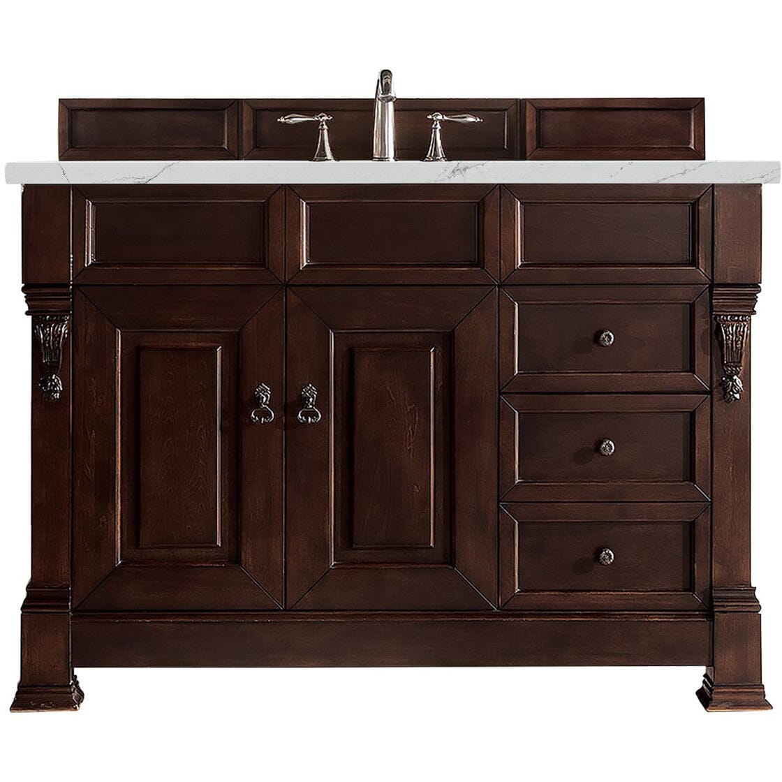 James Martin Brookfield 48" Single Vanity Vanities James Martin Burnished Mahogany w/ 3 CM Ethereal Noctis Quartz Top 