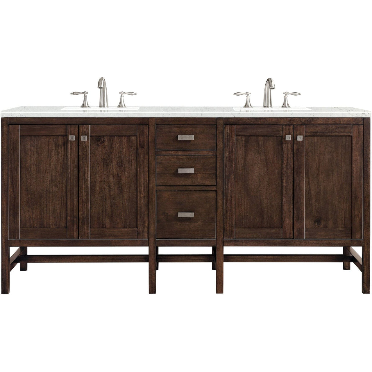 James Martin Addison 72" Double Vanity Vanity James Martin Mid Century Acacia w/ 3 CM Eternal Jasmine Pearl Quartz Top 