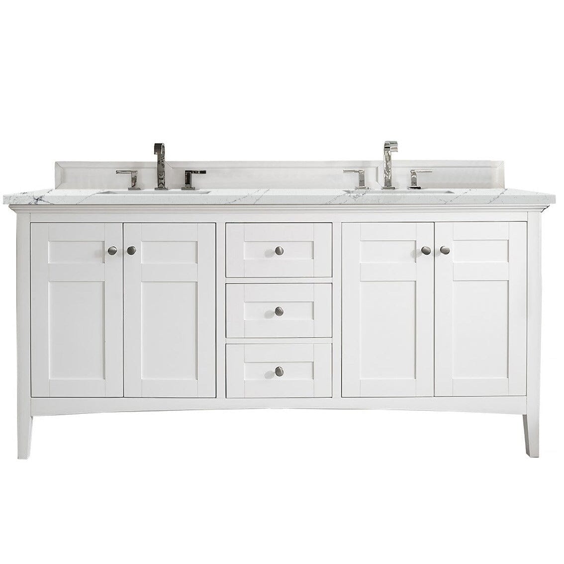 James Martin Palisades 72" Double Vanity Vanity James Martin Bright White w/ 3 CM Ethereal Noctis Quartz Top 