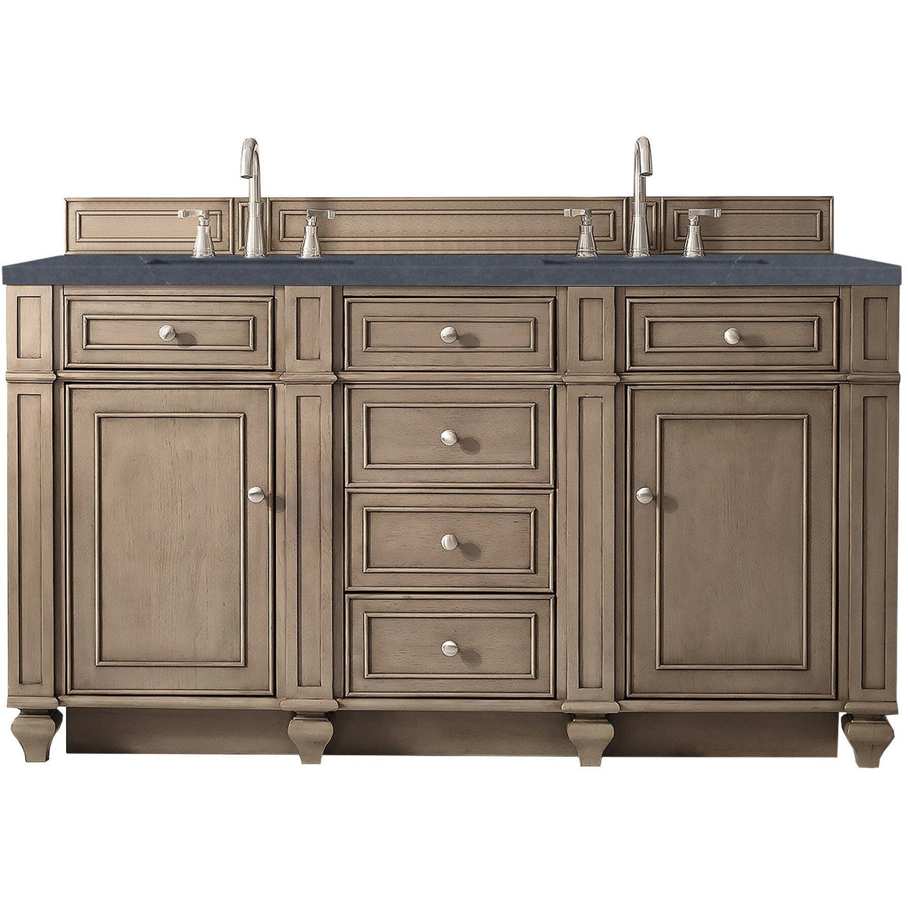 James Martin Bristol 60" Double Vanity Vanity James Martin Whitewashed Walnut w/ 3 CM Charcoal Soapstone Quartz Top 