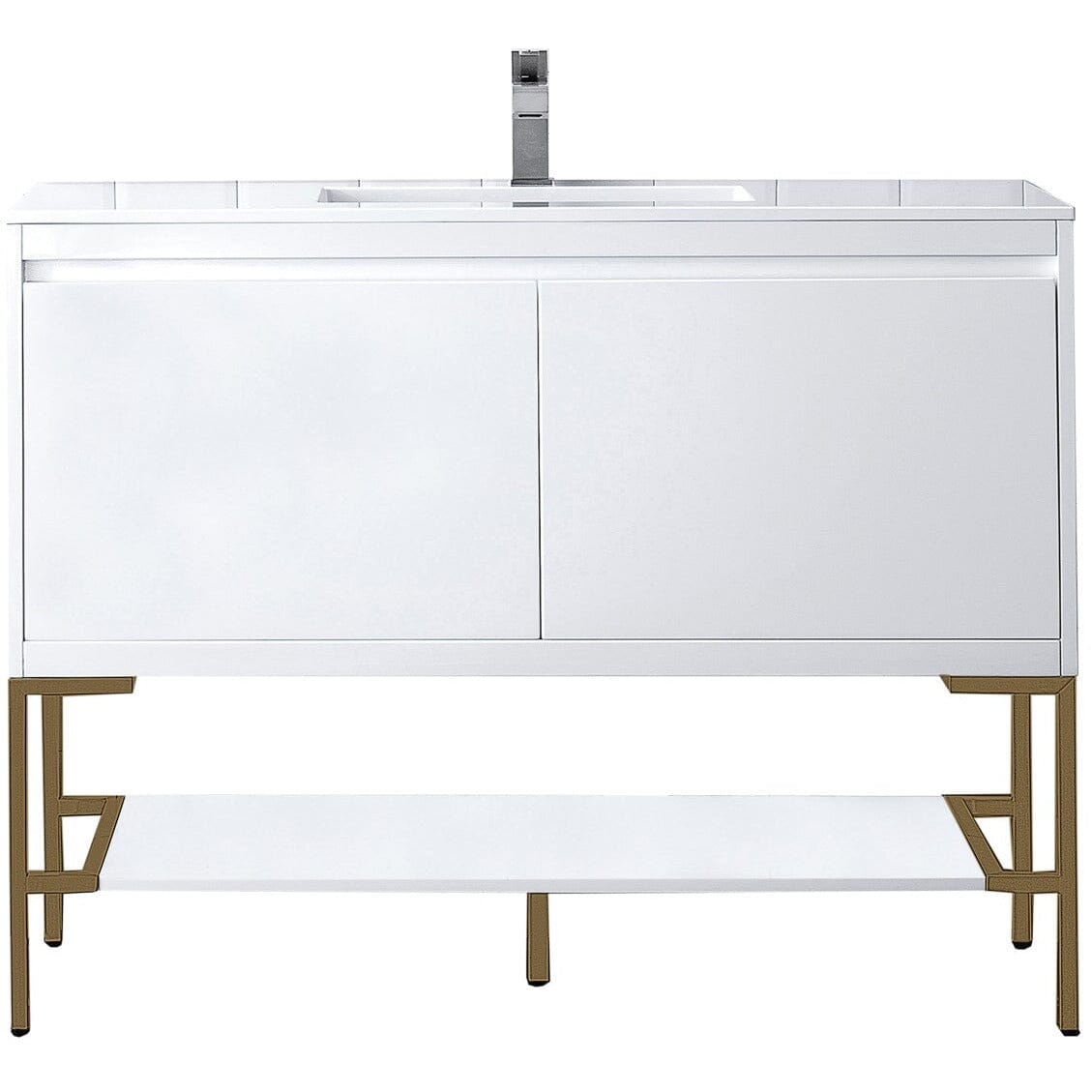 James Martin Milan 47.3" Single Vanity Vanity James Martin Glossy White - Radiant Gold w/Glossy White Composite Top 