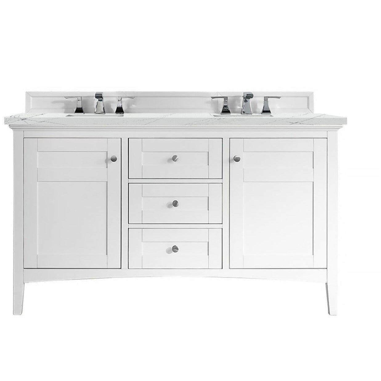 James Martin Palisades 60" Double Vanity Vanity James Martin Bright White w/ 3 CM Ethereal Noctis Quartz Top 