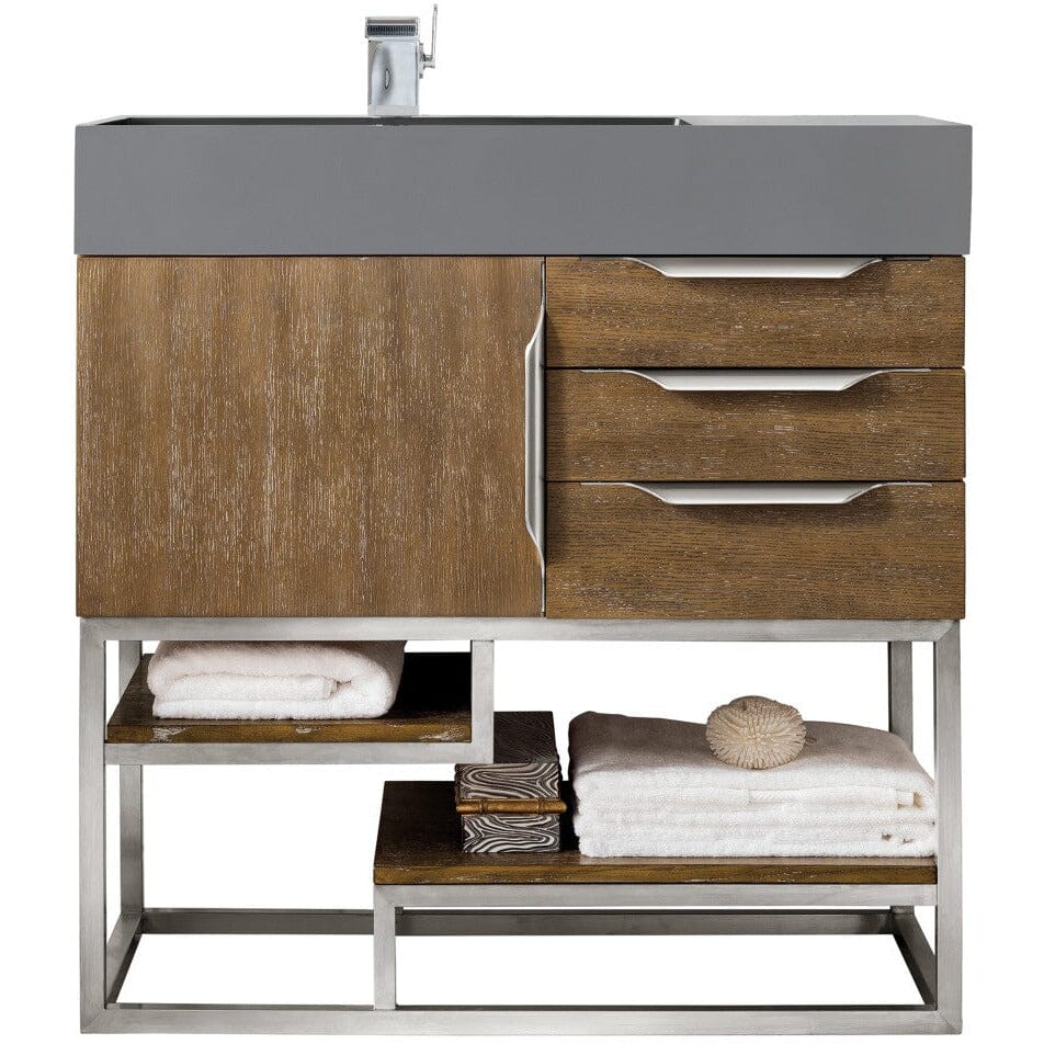 James Martin Columbia 36" Single Vanity Vanity James Martin Latte Oak w/ Dusk Grey Glossy Composite Top 