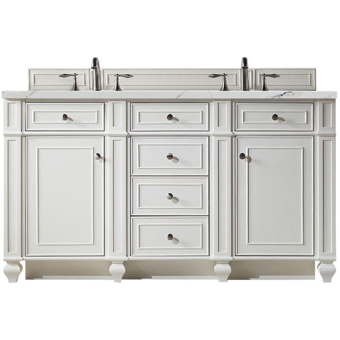 James Martin Bristol 60" Double Vanity Vanity James Martin Bright White w/ 3 CM Ethereal Noctis Quartz Top 