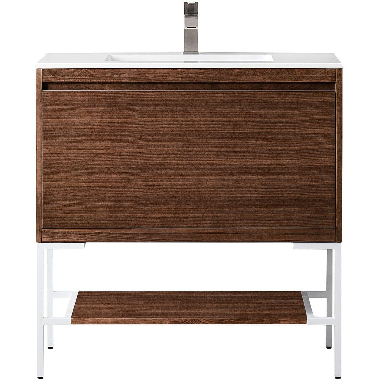 James Martin Milan 35.4" Single Vanity Vanity James Martin Mid Century Walnut - Glossy White w/Glossy White Composite Top 