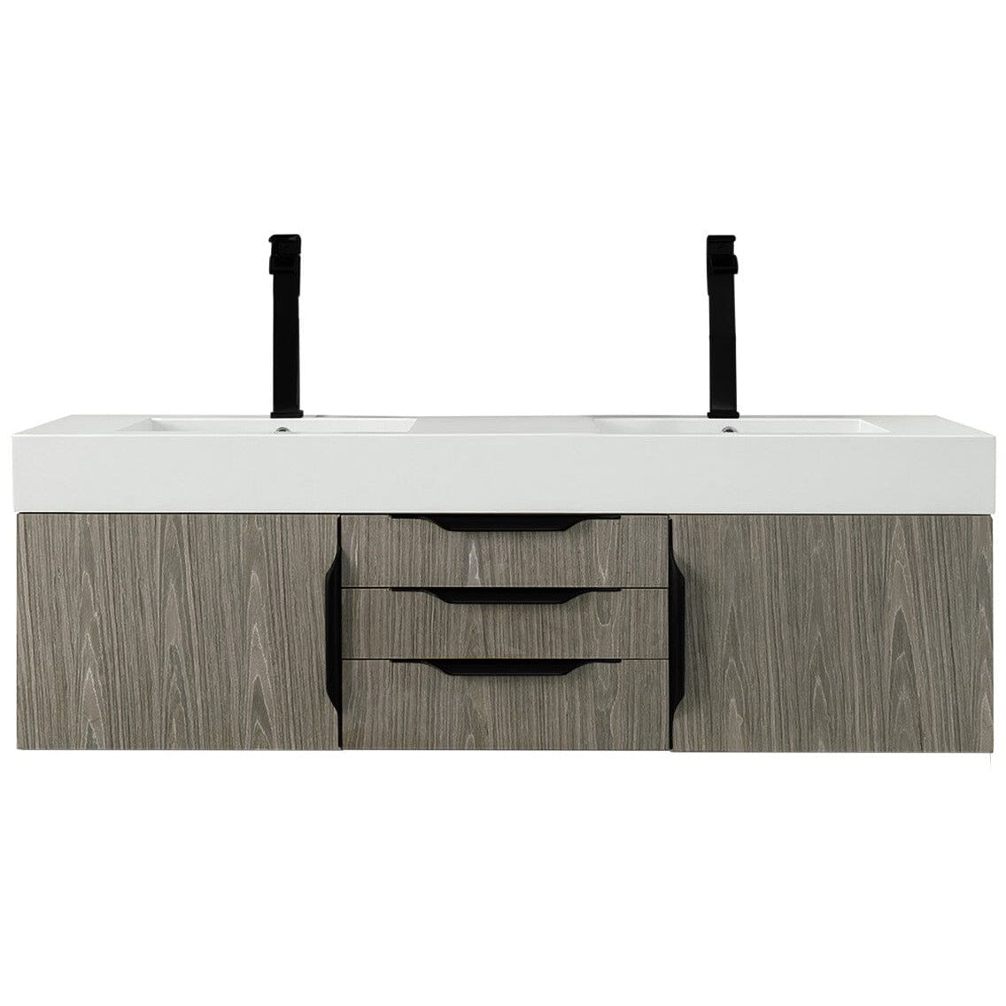 James Martin Mercer Island 59" Double Vanity Vanity James Martin Ash Gray - Matte Black w/ Glossy White Composite Top 