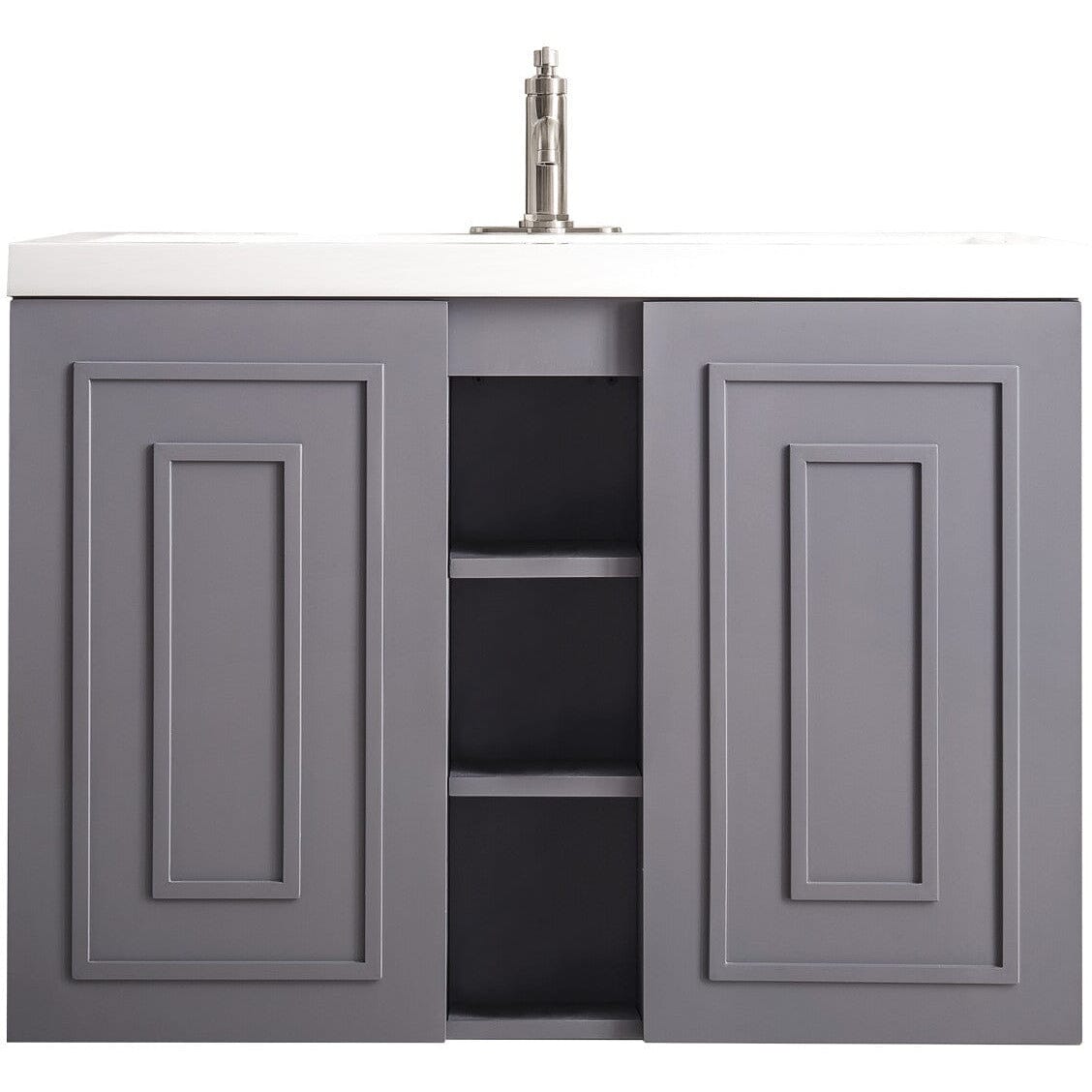 James Martin Alicante' 39.5" Single Vanity Cabinet Vanity James Martin Grey Smoke w/ White Glossy Composite Countertop 