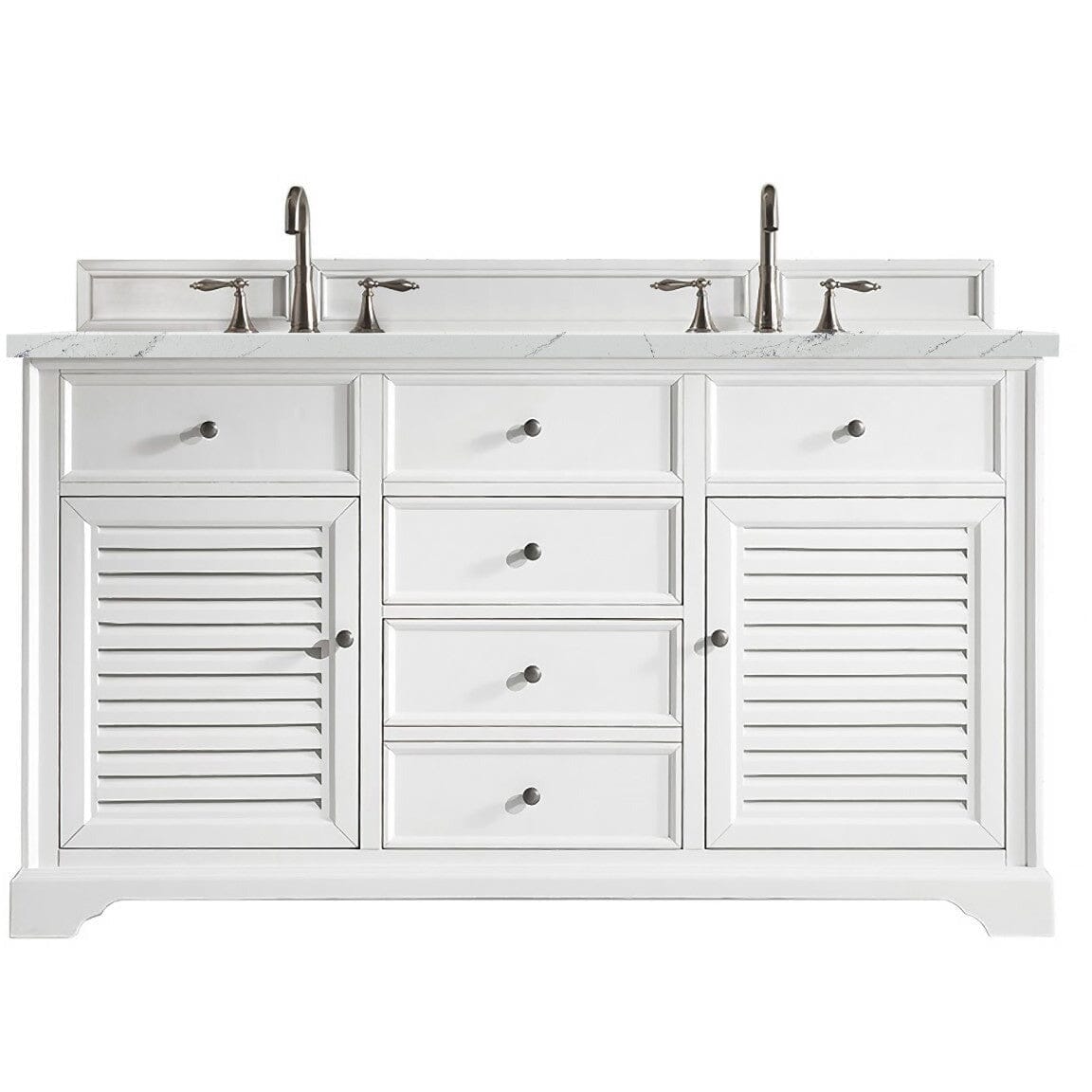 James Martin Savannah 60" Double Vanity Vanity James Martin Bright White w/ 3 CM Ethereal Noctis Quartz Top 