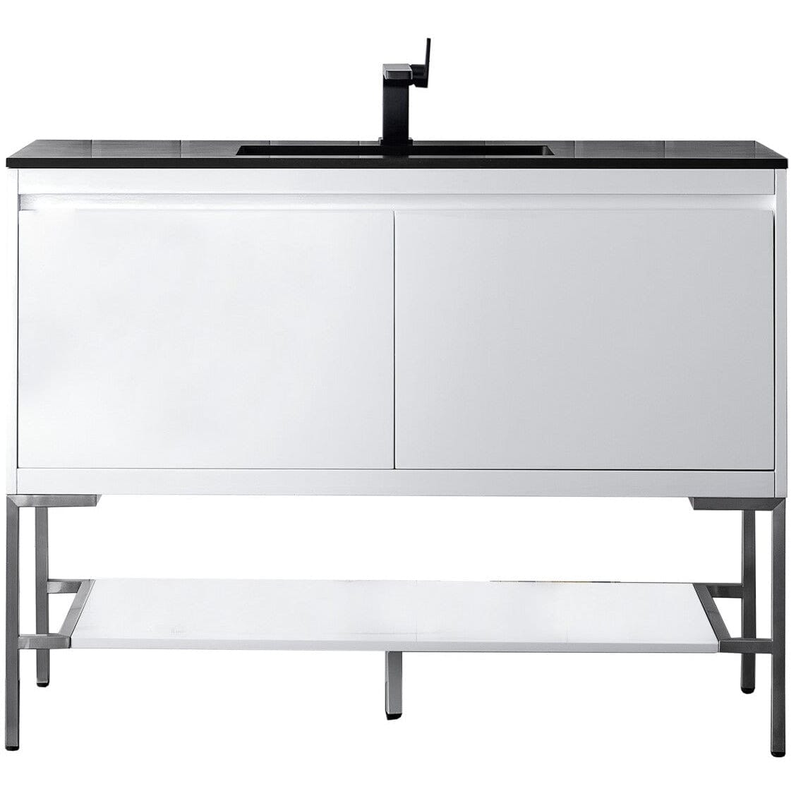 James Martin Milan 47.3" Single Vanity Vanity James Martin Glossy White - Brushed Nickel w/Charcoal Black Composite Top 