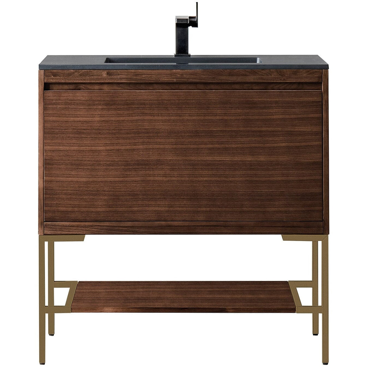 James Martin Milan 35.4" Single Vanity Vanity James Martin Mid Century Walnut - Radiant Gold w/Charcoal Black Composite Top 