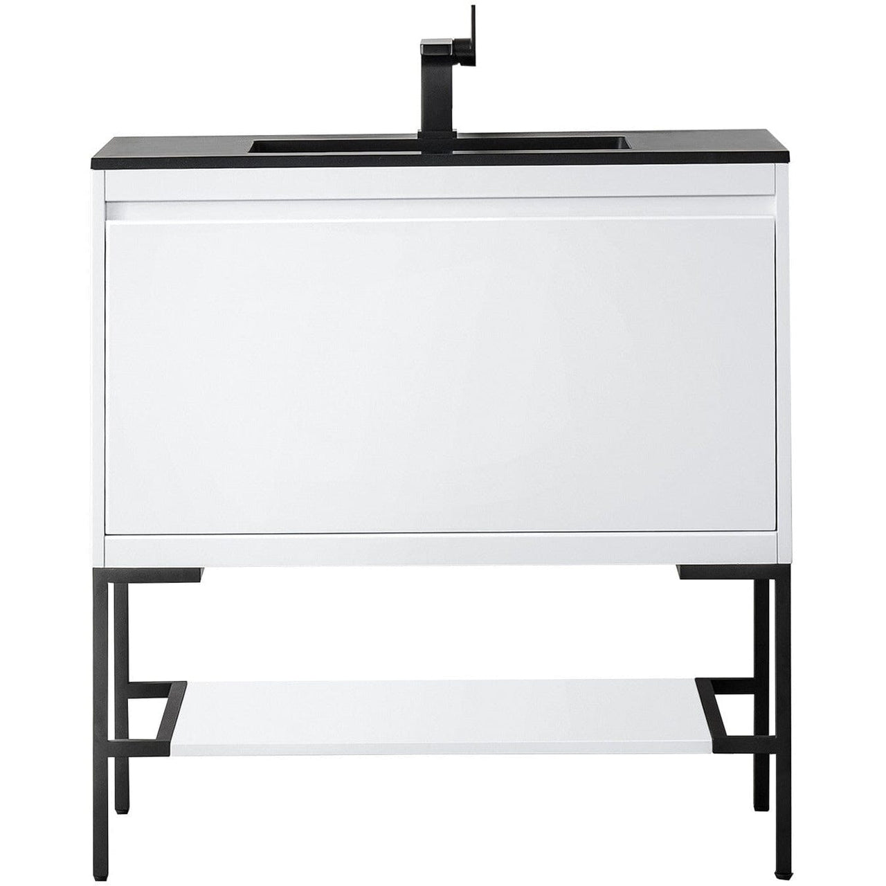 James Martin Milan 35.4" Single Vanity Vanity James Martin Glossy White - Matte Black w/Charcoal Black Composite Top 