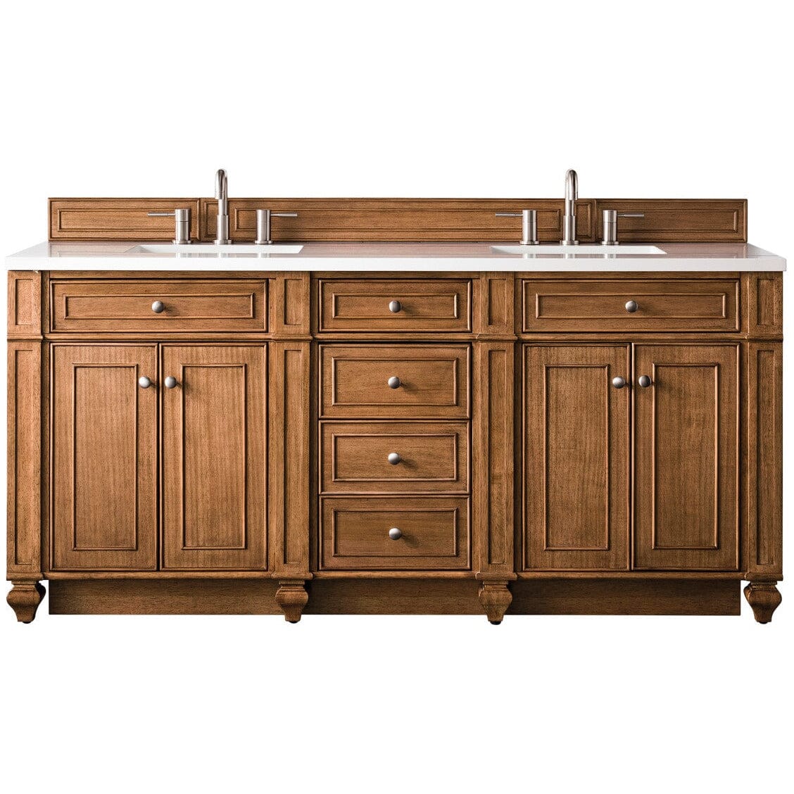 James Martin Bristol 72" Double Vanity Vanity James Martin Saddle Brown w/ 3 CM Classic White Quartz Top 