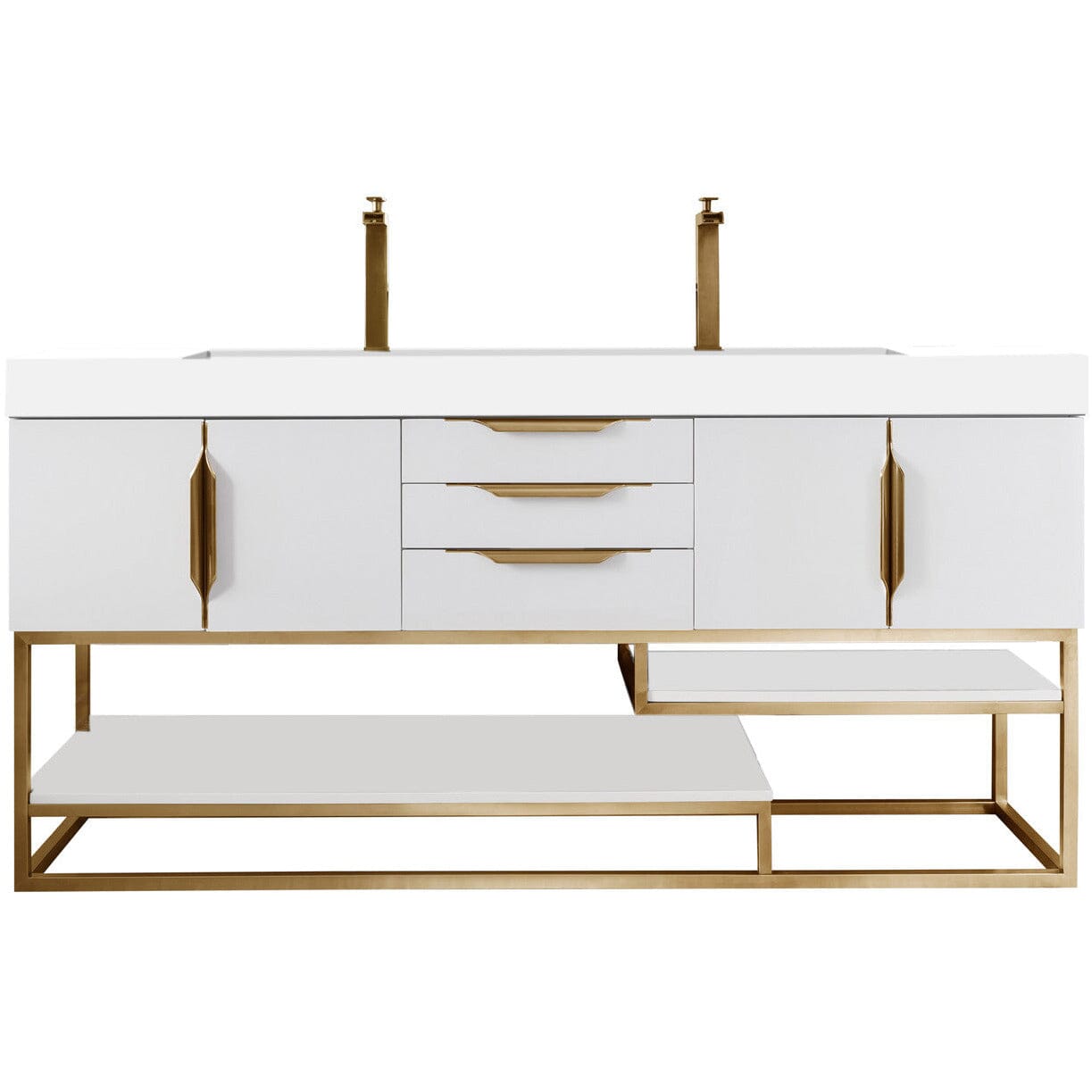 James Martin Columbia 72" Double Vanity Vanity James Martin Glossy White - Radiant Gold w/ White Glossy Composite Countertop 