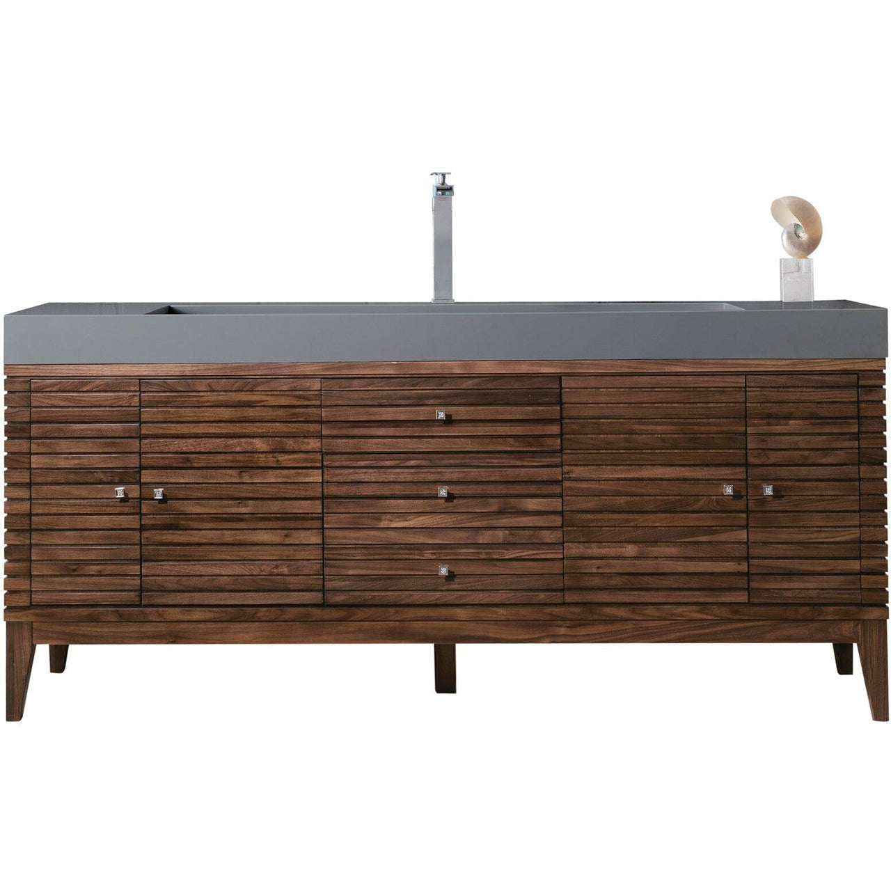 James Martin Linear 72" Single Vanity Vanity James Martin Mid Century Walnut w/ Dusk Grey Glossy Composite Top 