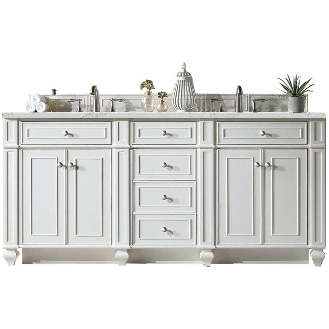 James Martin Bristol 72" Double Vanity Vanity James Martin Bright White w/ 3 CM Ethereal Noctis Quartz Top 