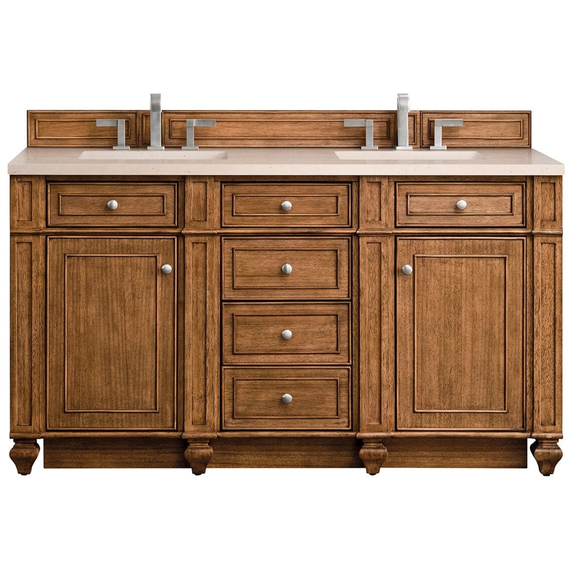 James Martin Bristol 60" Double Vanity Vanity James Martin Saddle Brown w/ 3 CM Eternal Marfil Quartz Top 