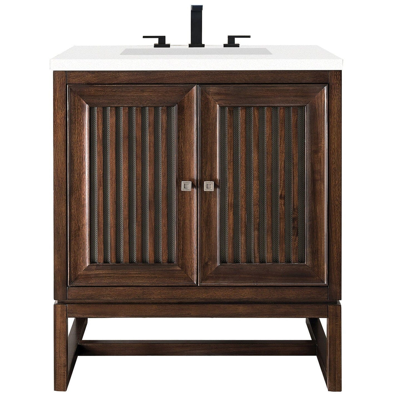 James Martin Athens 30" Single Vanity Vanity James Martin Mid Century Acacia w/ 3 CM Classic White Quartz Top 
