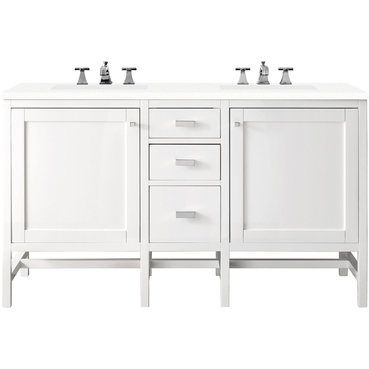 James Martin Addison 60" Double Vanity Vanity James Martin Glossy White w/ 3 CM Classic White Quartz Top 