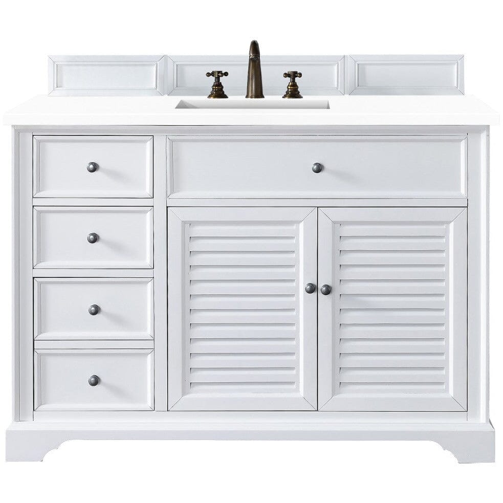 James Martin Savannah 48" Single Vanity Vanity James Martin Bright White w/ 3 CM Classic White Quartz Top 