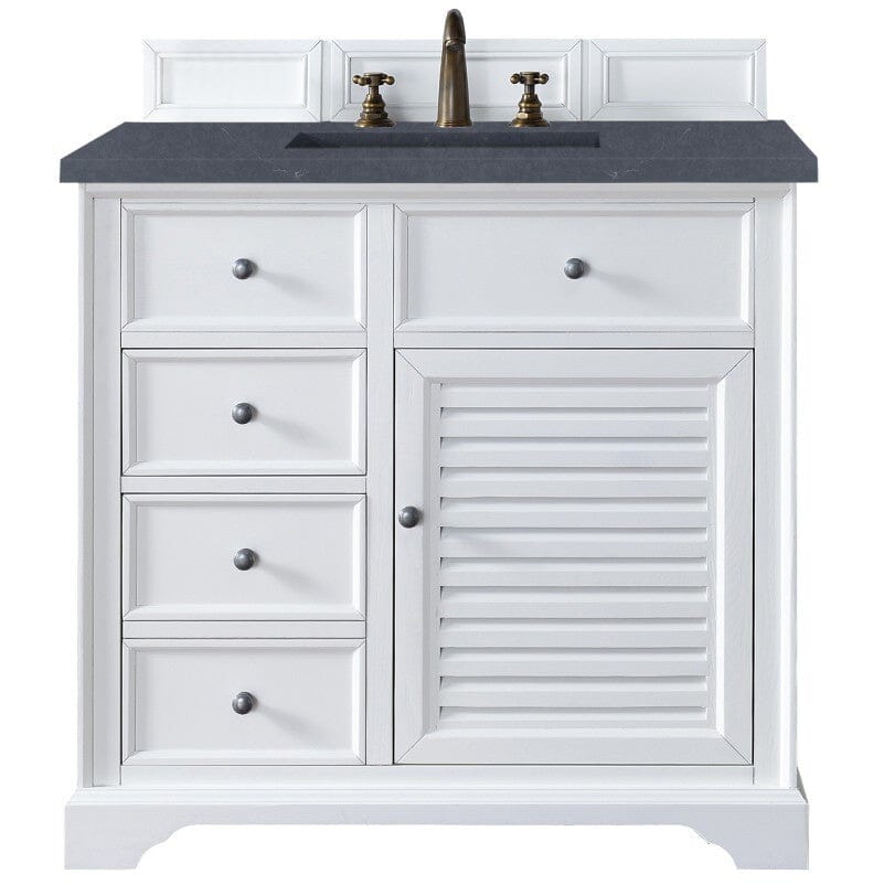 James Martin Savannah 36" Single Vanity Vanity James Martin Bright White w/ 3 CM Charcoal Soapstone Quartz Top 