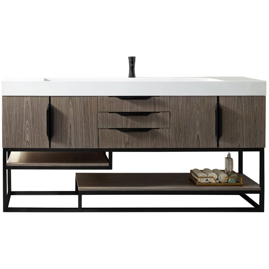 James Martin Columbia 72" Single Vanity Vanity James Martin Ash Gray - Matte Black w/ White Glossy Composite Countertop 