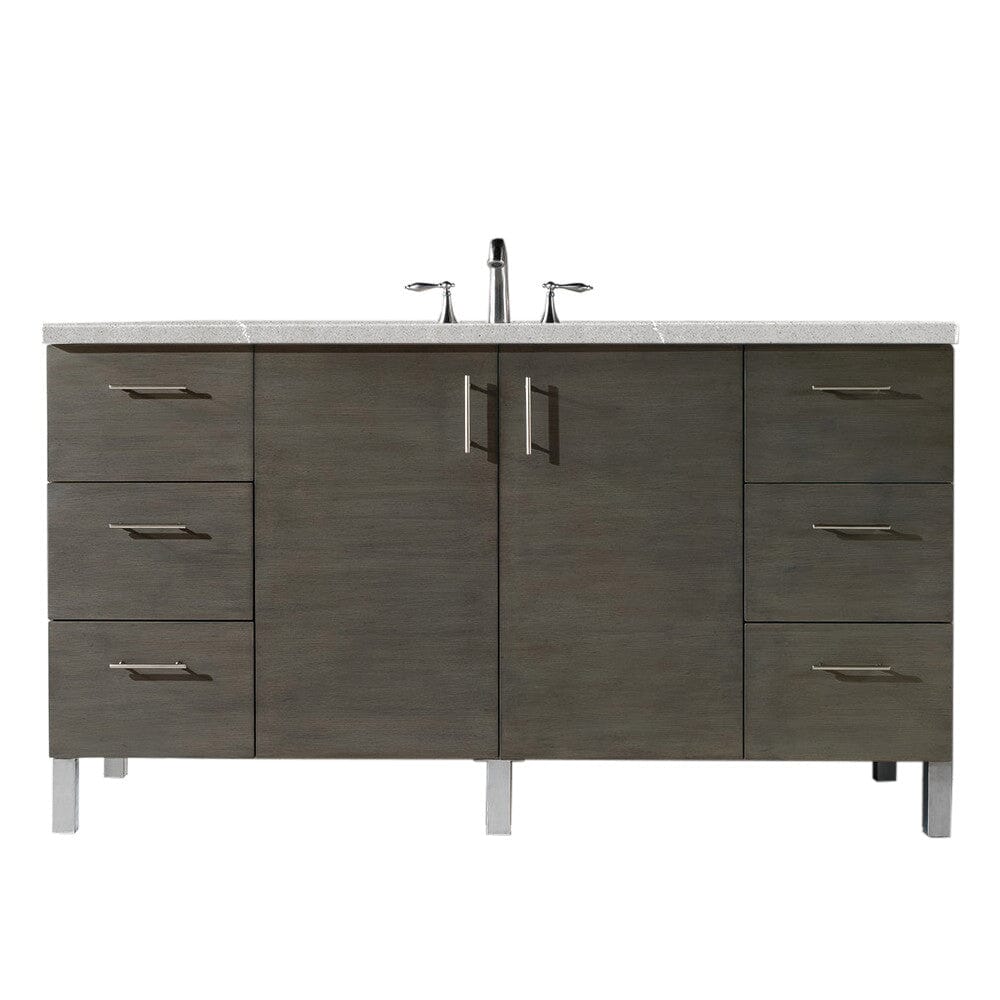 James Martin Metropolitan 60" Single Vanity Vanity James Martin Silver Oak w/ 3 CM Eternal Serena Quartz Top 