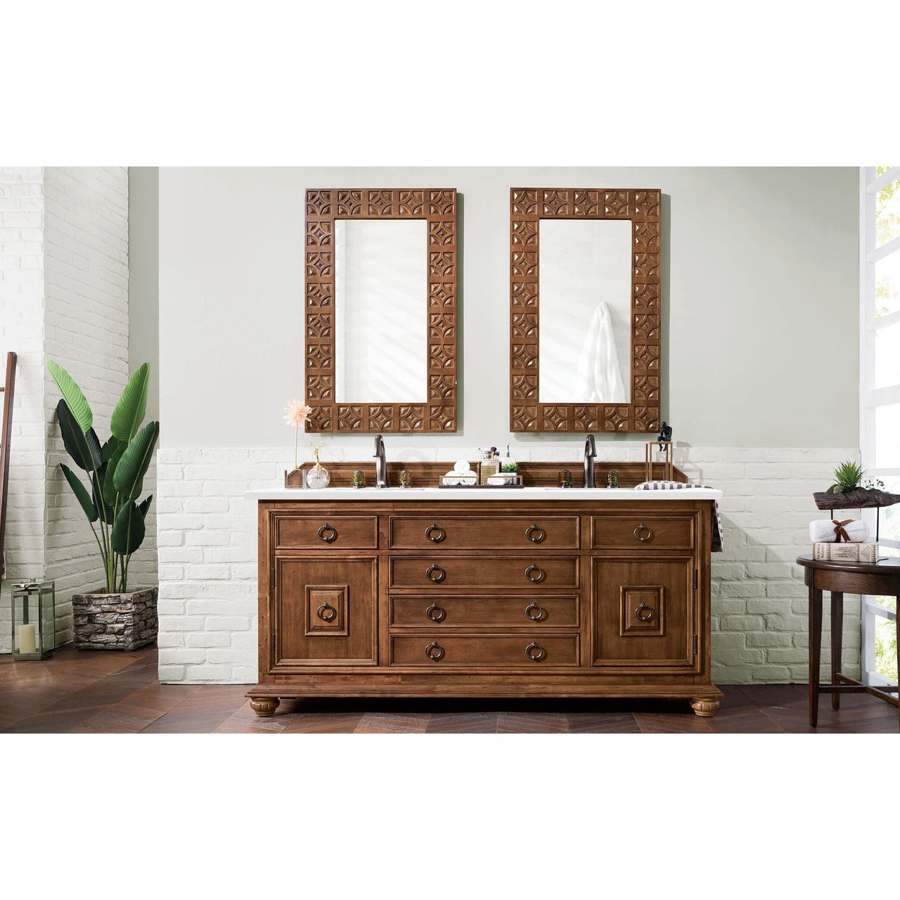James Martin Mykonos 72" Double Vanity Vanity James Martin Cinnamon w/ 3 CM Classic White Quartz Top 