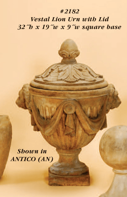 Vestal Lion Urn with Lid Cast Stone Outdoor Garden Planter Planter Tuscan 
