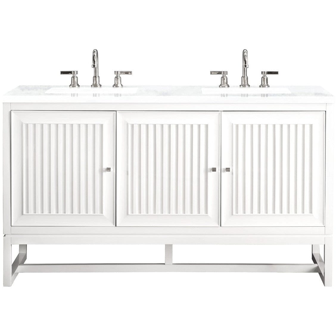 James Martin Athens 60" Double Vanity Vanity James Martin Glossy White w/ 3 CM Arctic Fall Solid Surface Countertop 