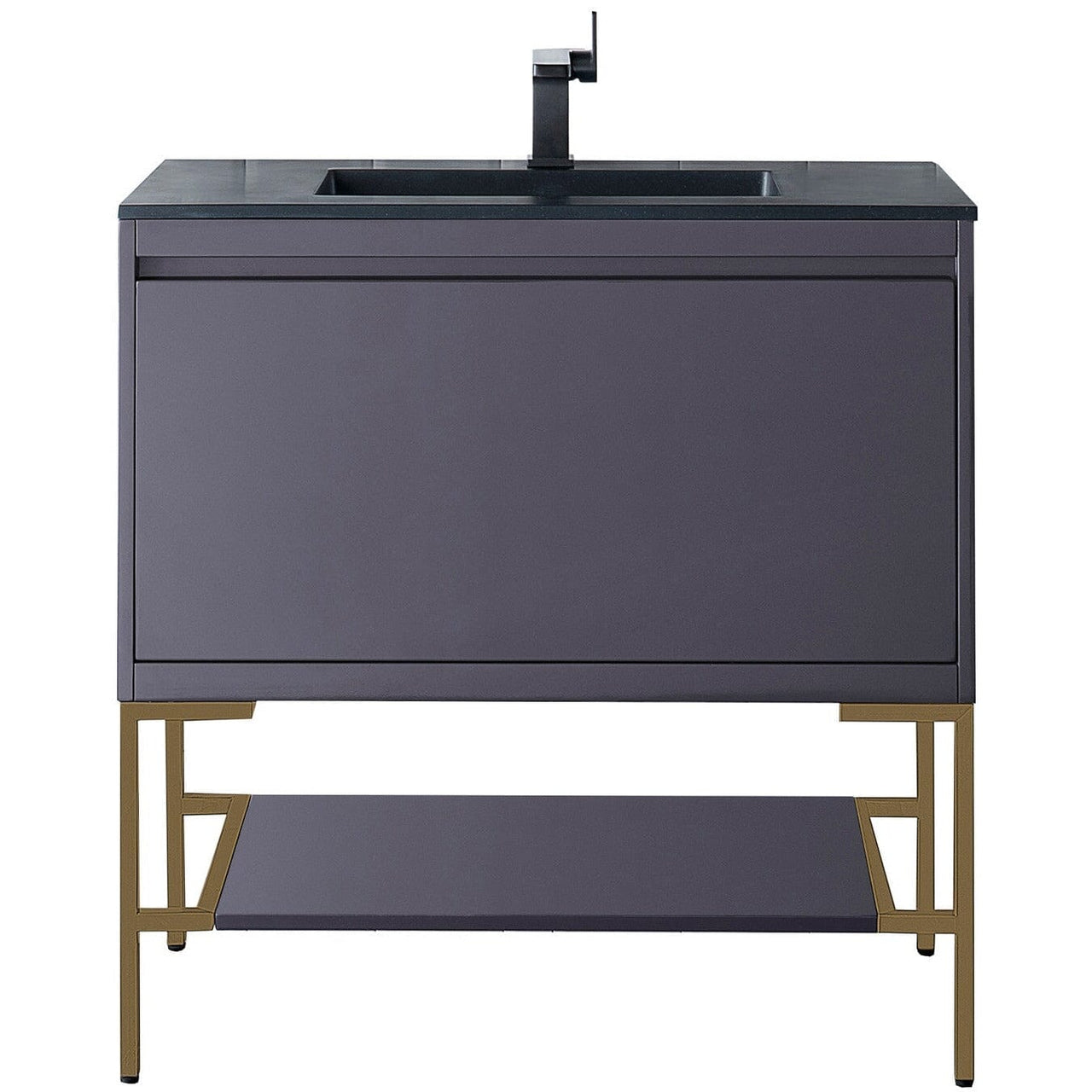 James Martin Milan 35.4" Single Vanity Vanity James Martin Modern Grey - Radiant Gold w/Charcoal Black Composite Top 