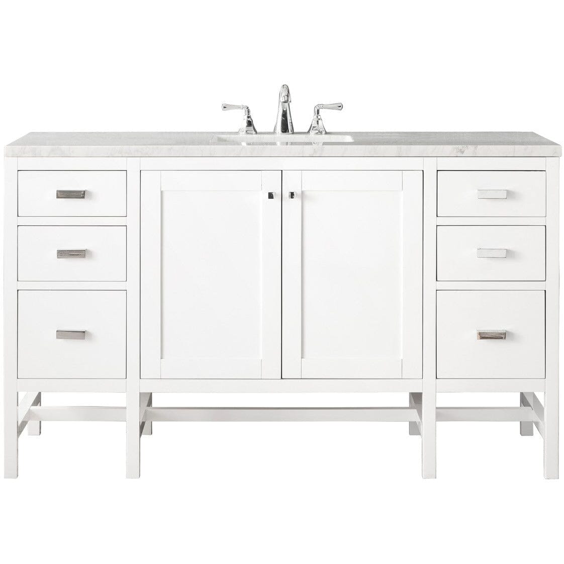 James Martin Addison 60" Single Vanity Vanity James Martin Glossy White w/ 3 CM Arctic Fall Solid Surface Countertop 