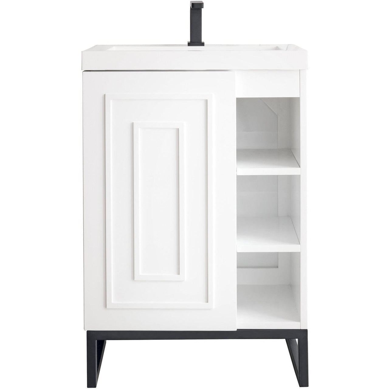 James Martin Alicante' 24" Single Vanity Cabinet Vanity James Martin Glossy White-Matte Black w/ White Glossy Composite Countertop 
