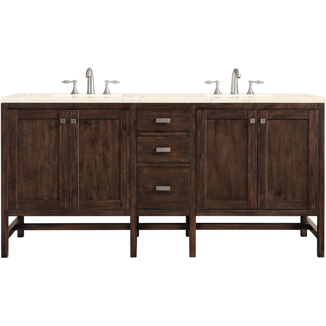 James Martin Addison 72" Double Vanity Vanity James Martin Mid Century Acacia w/ 3 CM Eternal Marfil Quartz Top 