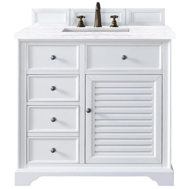 James Martin Savannah 36" Single Vanity Vanity James Martin Bright White w/ 3 CM Arctic Fall Solid Surface Top 