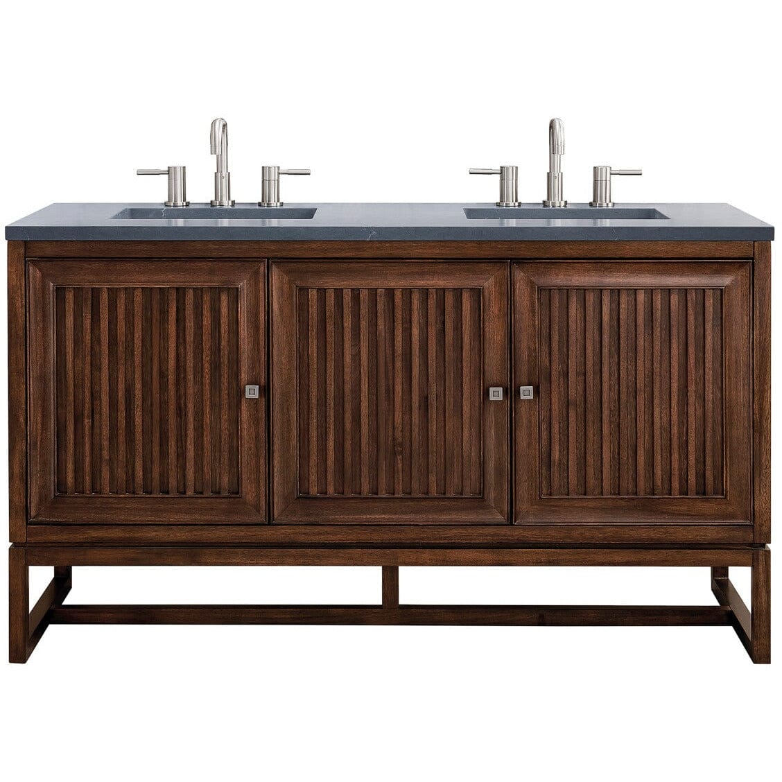 James Martin Athens 60" Double Vanity Vanity James Martin Mid Century Acacia w/ 3 CM Charcoal Soapstone Quartz Top 