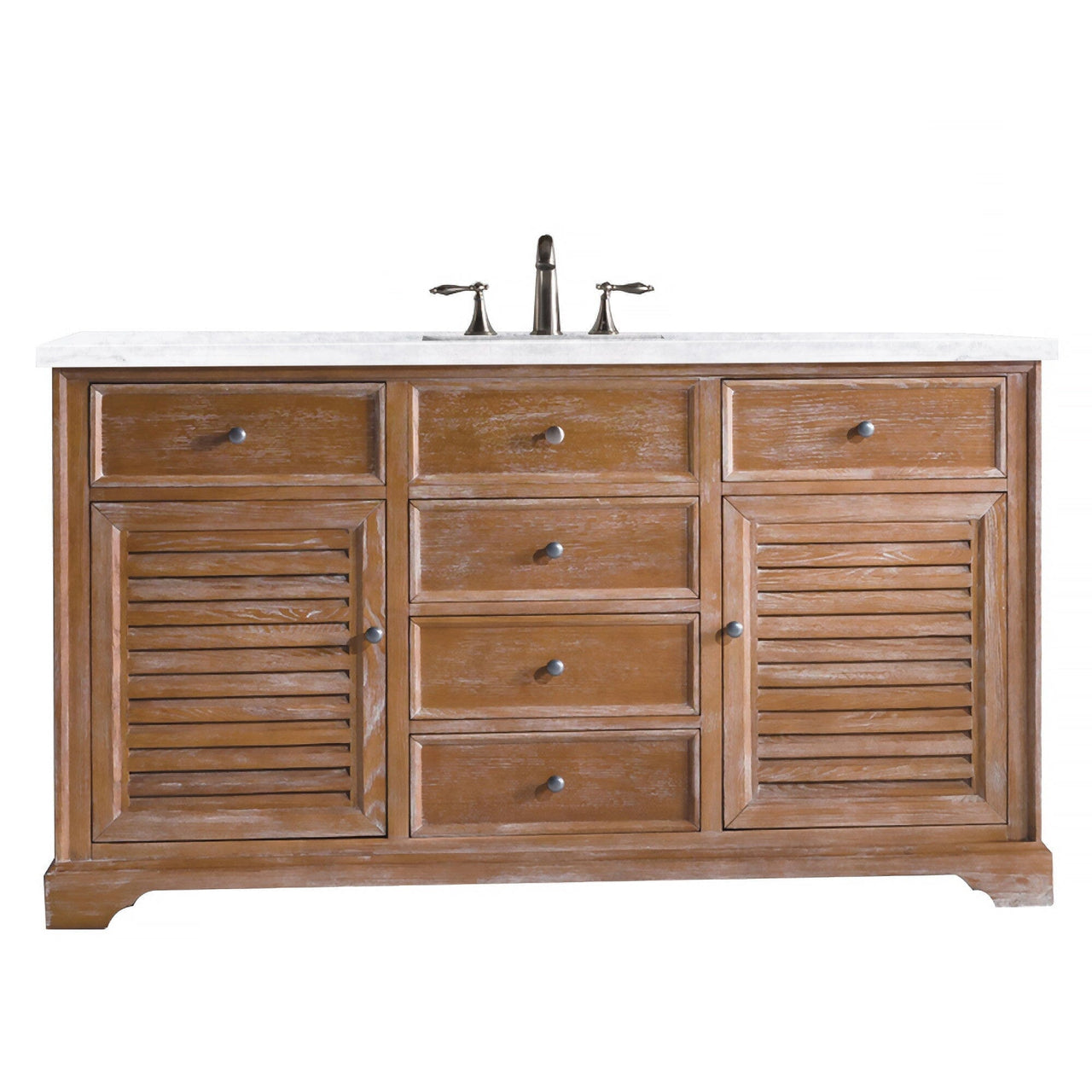 James Martin Savannah 60" Single Vanity Vanity James Martin Driftwood w/ 3 CM Arctic Fall Solid Surface Top 
