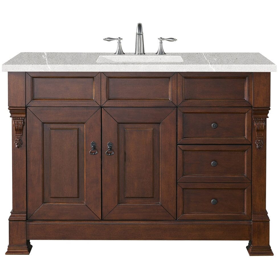 James Martin Brookfield 48" Single Vanity Vanities James Martin Warm Cherry w/ 3 CM Eternal Serena Quartz Top 