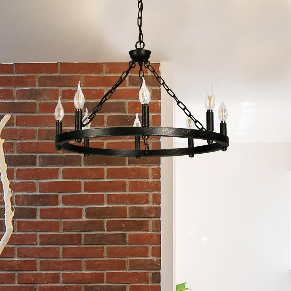 Alver 8 Light Chandelier Wagon Wheel (24” Wide) Matt Black Brushed gold Steel Frame | Large Foyer, Entryway, or Dining Room Decor Chandeliers Canyon Home 