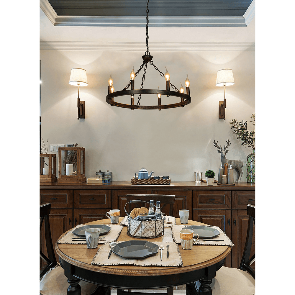 Alver 8 Light Chandelier Wagon Wheel (24” Wide) Matt Black Brushed gold Steel Frame | Large Foyer, Entryway, or Dining Room Decor Chandeliers Canyon Home 