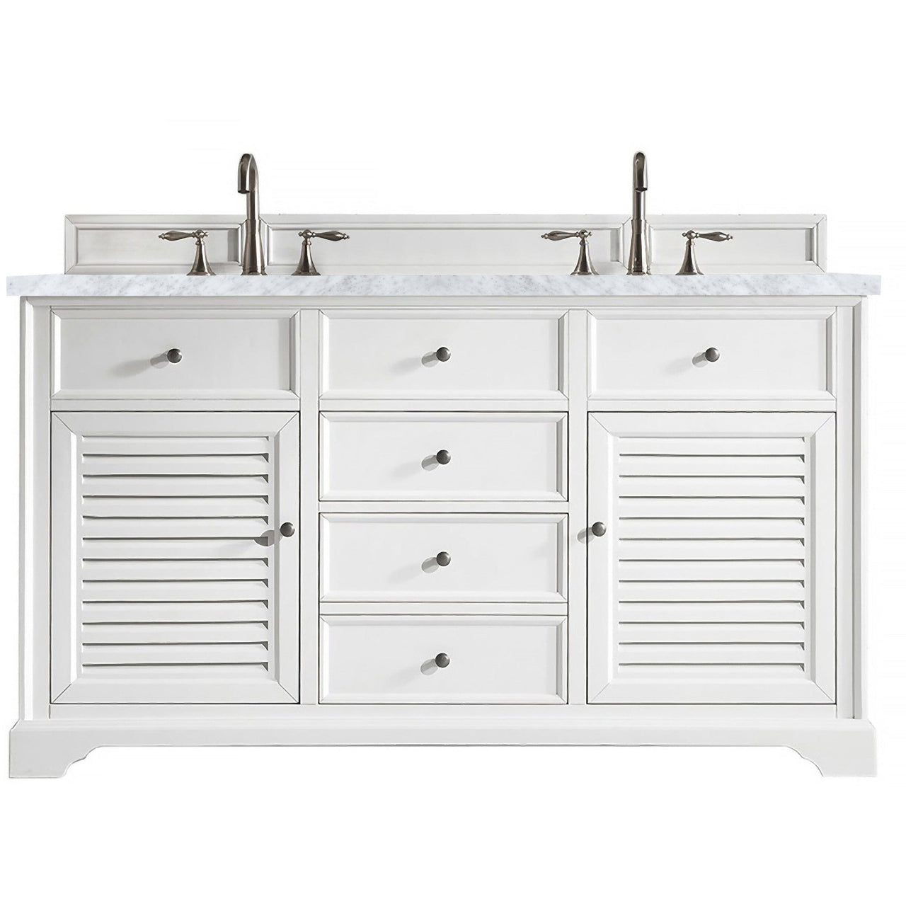 James Martin Savannah 60" Double Vanity Vanity James Martin Bright White w/ 3 CM Carrara White Top 