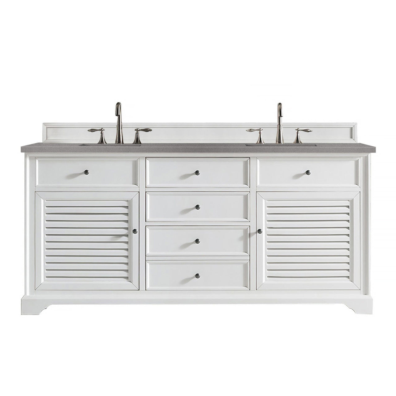 James Martin Savannah 72" Double Vanity Vanity James Martin Bright White w/ 3 CM Grey Expo Quartz Top 