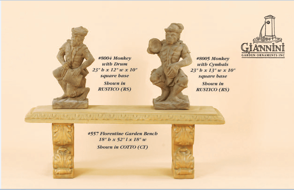 Monkey With Drum Cast Stone Outdoor Garden Planter Planter Tuscan 